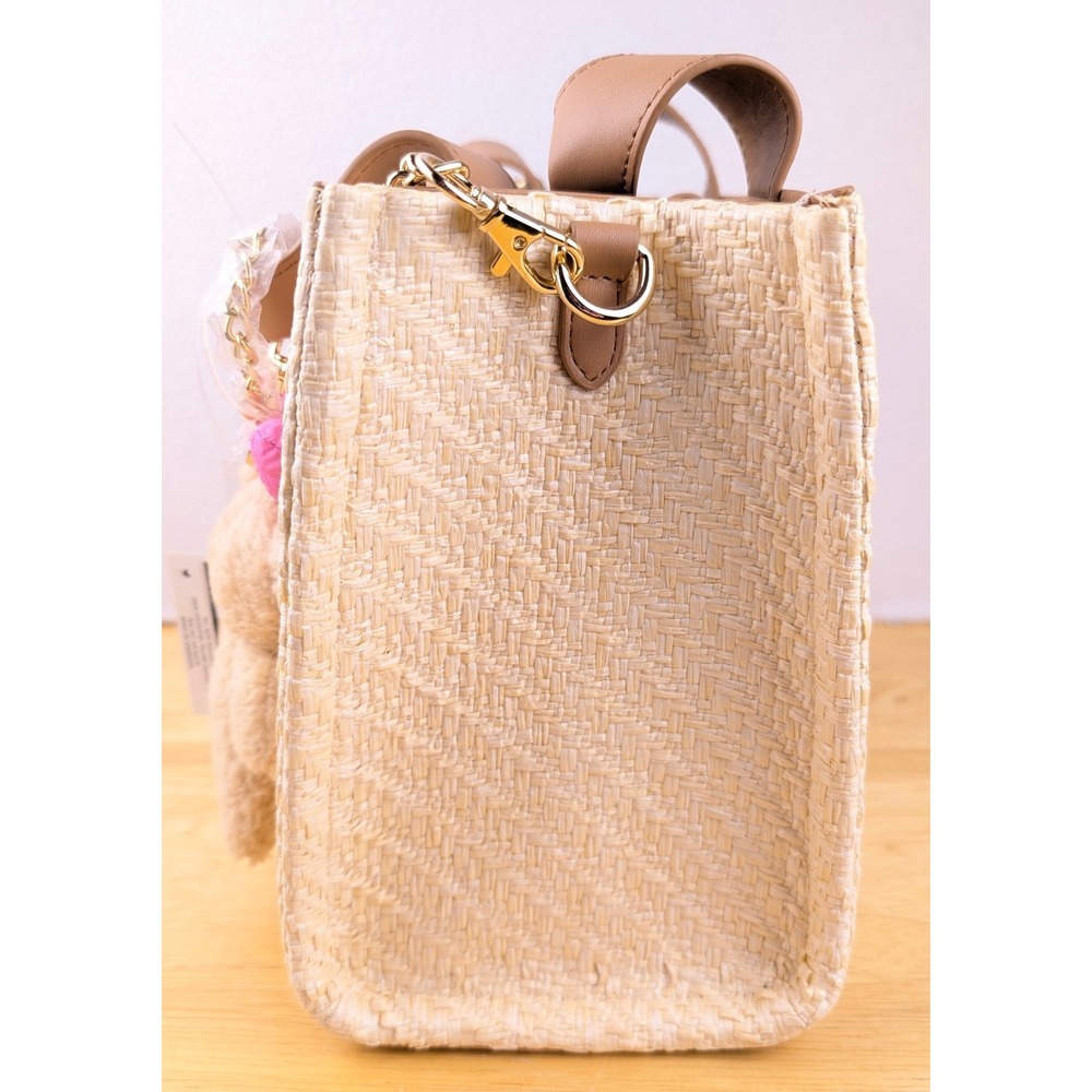 Luv Betsey by Betsey Johnson Straw Strawberry Tote Bag with Teddy Bear Charm NWT - Picture 6 of 12